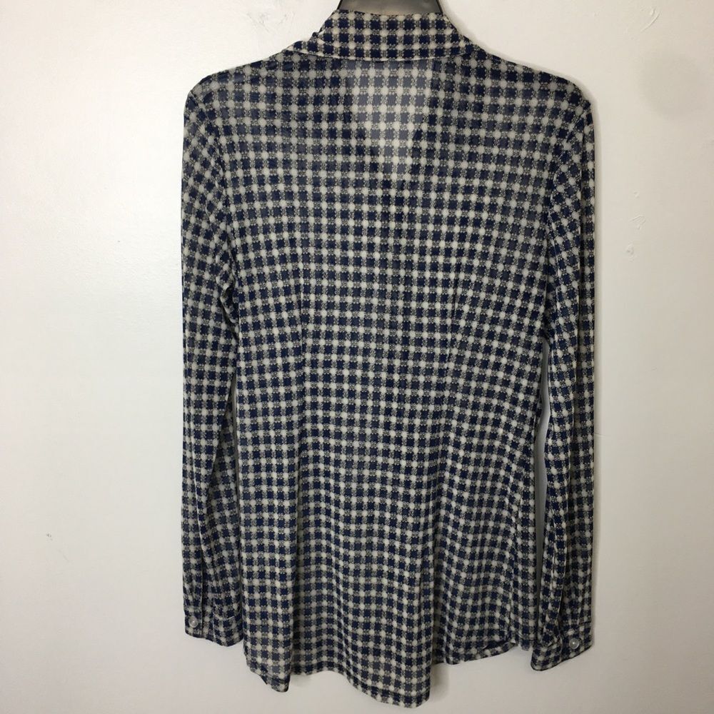 CAbi Womens Size S Blue White Checkered Button Down Shirt Hi Low Stretch Top - Picture 5 of 9
